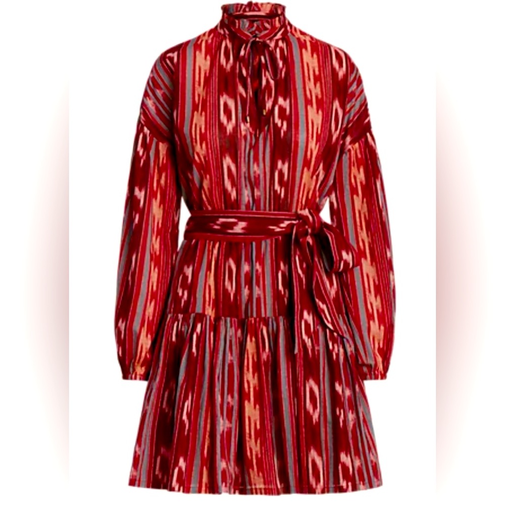 Ralph Lauren Geo-Stripe Belted Cotton Voile Dress Size 6 Fuchsia/Orange/Multi